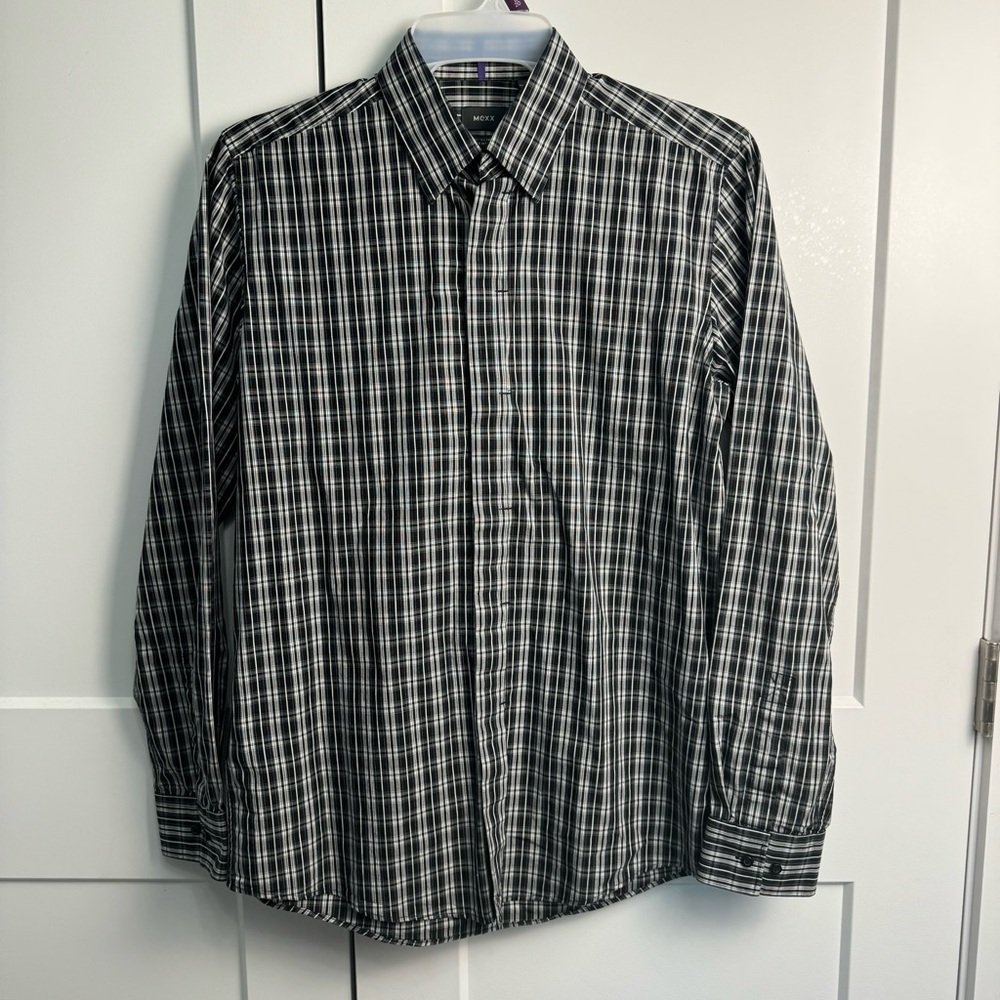 MEXX Men's Semi-Slim Fit Coupe Semi-Adjustee Button Up Shirt Black White Size L